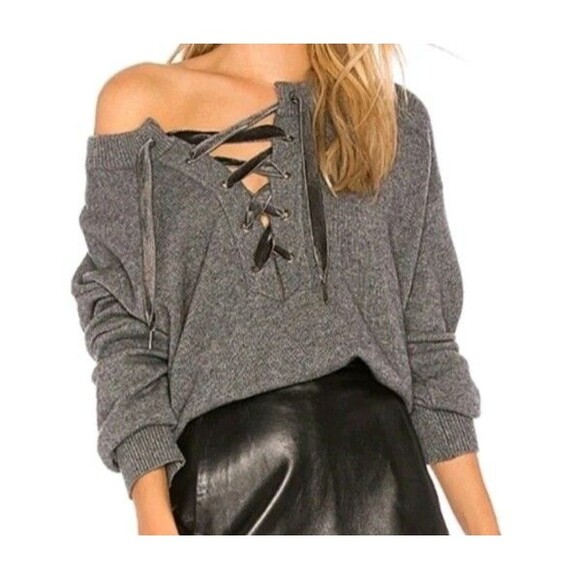 Rails Olivia Ash Gray Velvet Lace Up Wool/Cashmere Sweater Size S - Picture 1 of 4